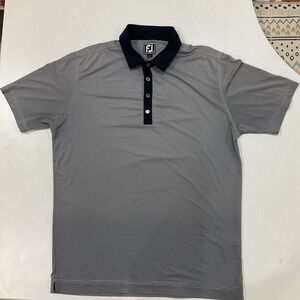 FootJoy FJ Men's Large Gray Striped Polyester Spandex Short Sleeve Shirt Polo